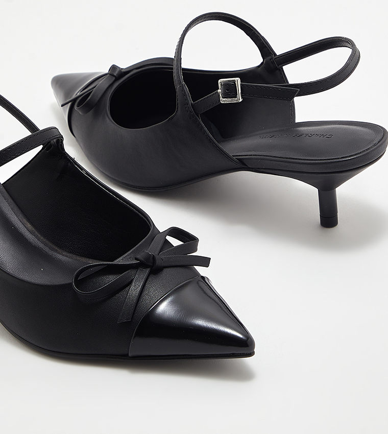 Bow Cap-Toe Kitten Heel Slingback Pumps