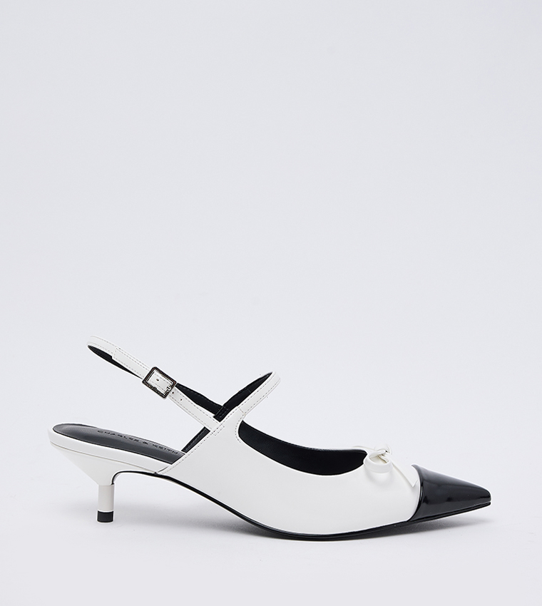 Bow Cap Toe Kitten Heel Slingback Pumps