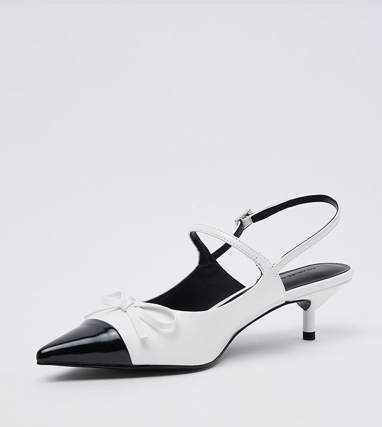 Bow Cap Toe Kitten Heel Slingback Pumps