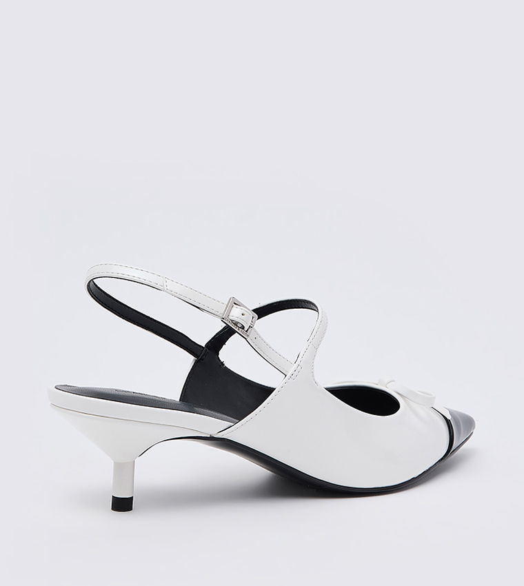 Bow Cap Toe Kitten Heel Slingback Pumps