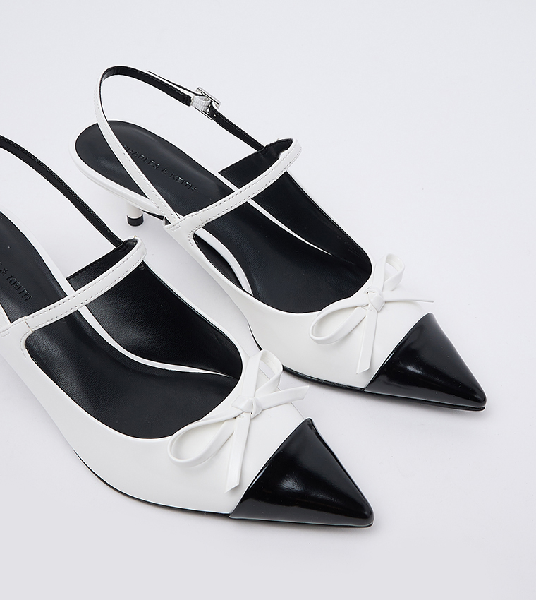 Bow Cap Toe Kitten Heel Slingback Pumps