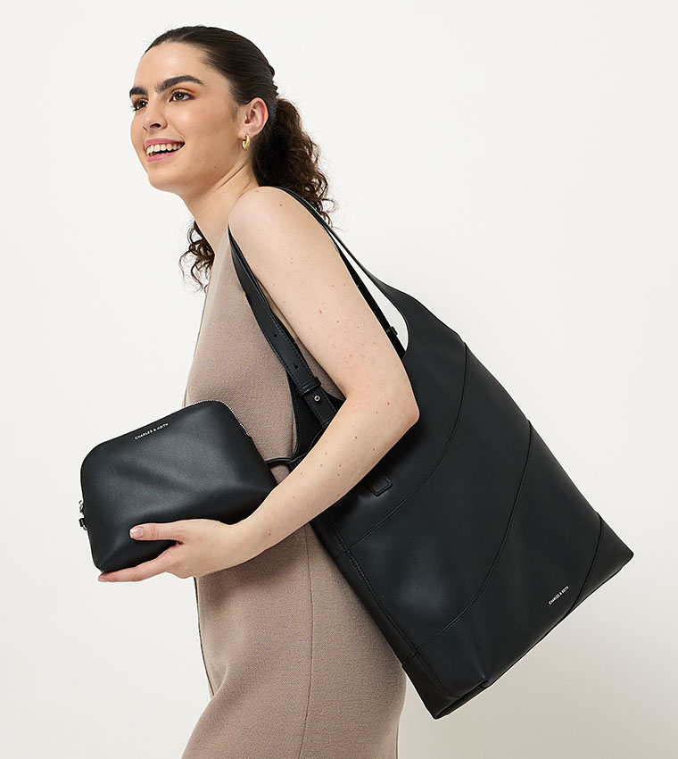 TRIN Textured Shoulder Bag with Pouch
