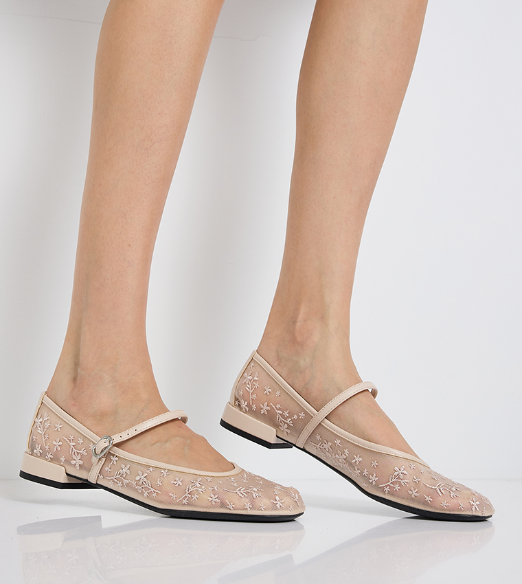 Gertrude Mesh Floral Embroidered Mary Janes