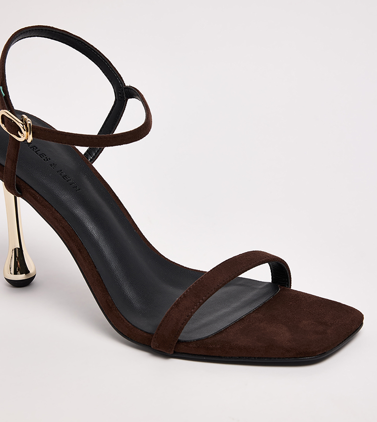 Faux Suede Sculptural Heel Sandals