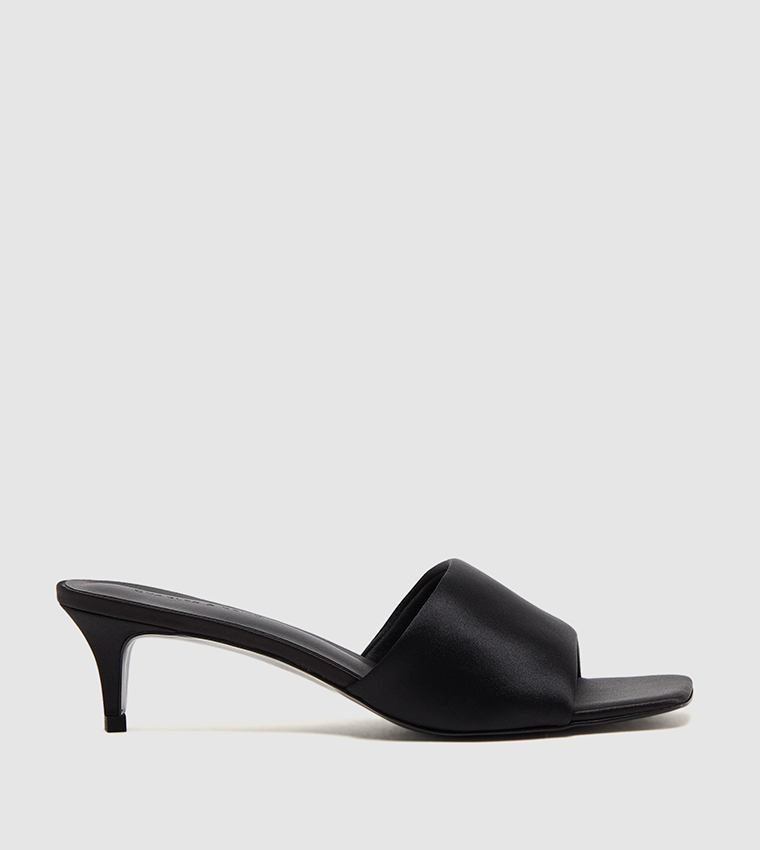 Satin Square Toe Kitten Heel Sandals