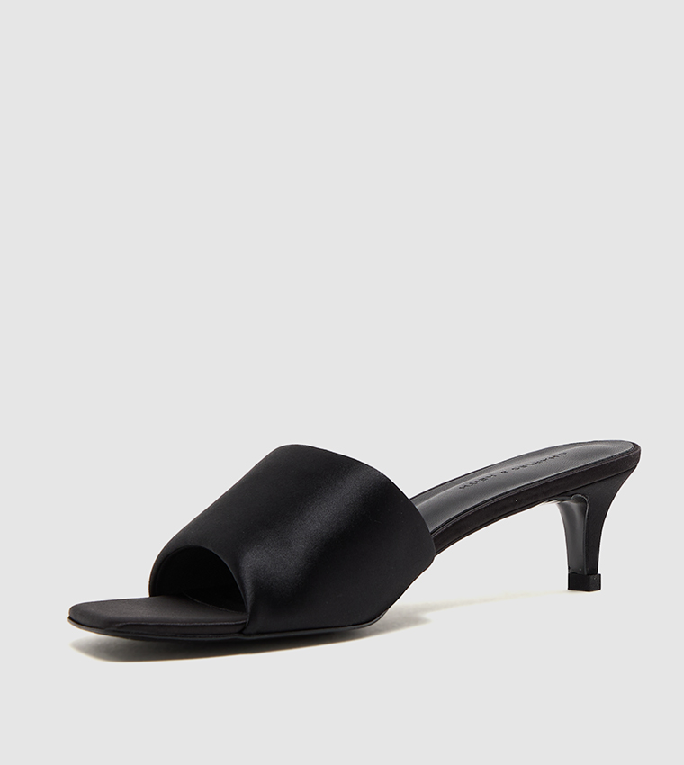 Satin Square Toe Kitten Heel Sandals