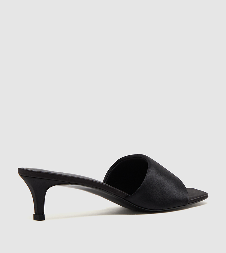 Satin Square Toe Kitten Heel Sandals