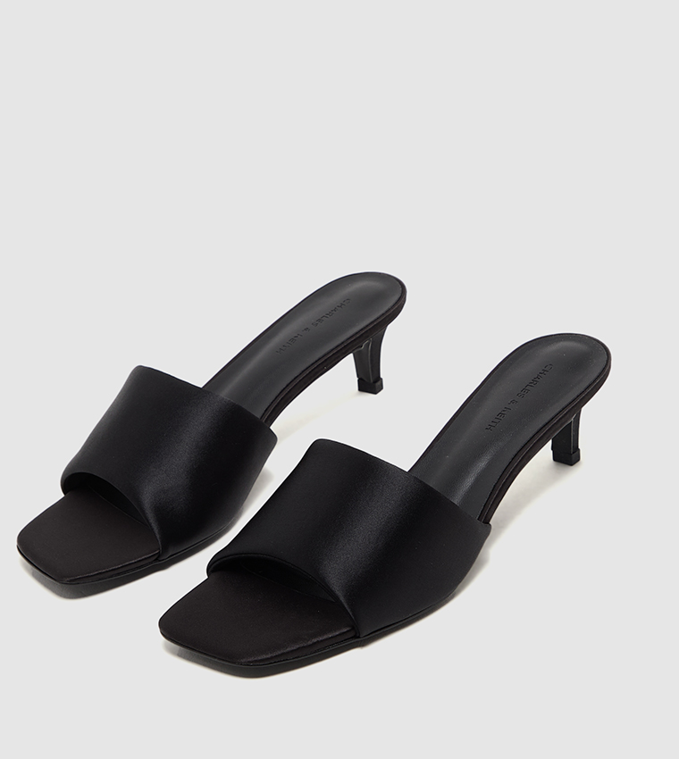 Satin Square Toe Kitten Heel Sandals