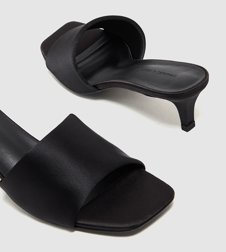 Satin Square Toe Kitten Heel Sandals