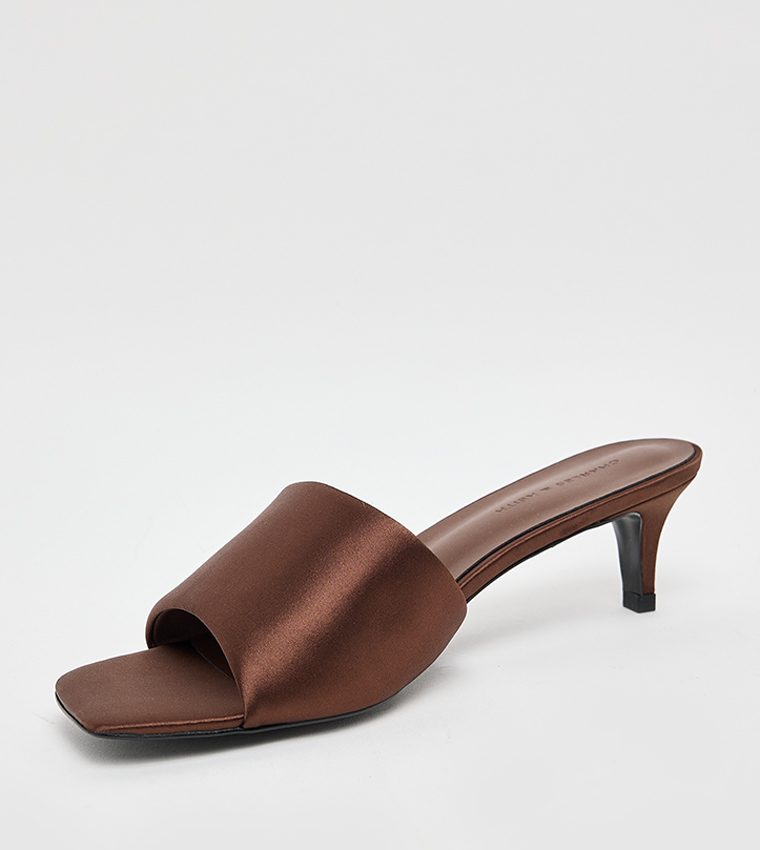 Satin Square Toe Kitten Heel Sandals