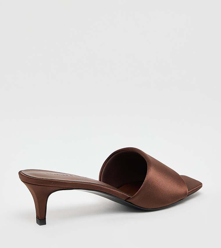 Satin Square Toe Kitten Heel Sandals