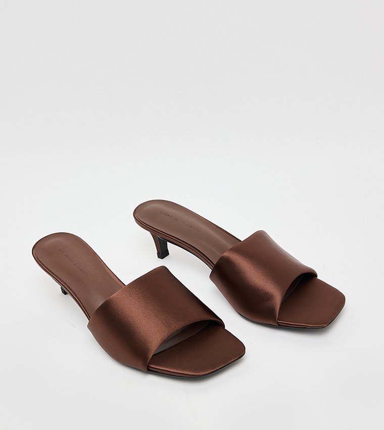 Satin Square Toe Kitten Heel Sandals