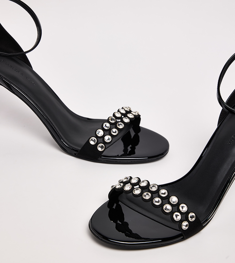 Patent Crystal Embellished Heeled Sandals