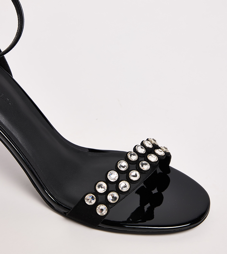 Patent Crystal Embellished Heeled Sandals
