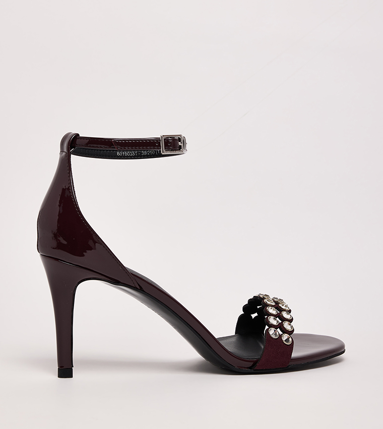 Patent Crystal Embellished Heeled Sandals