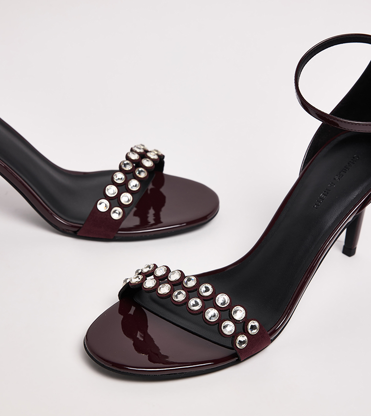 Patent Crystal Embellished Heeled Sandals