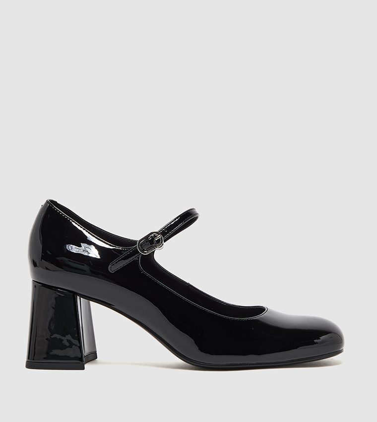 Patent Block Heel Mary Jane Pumps