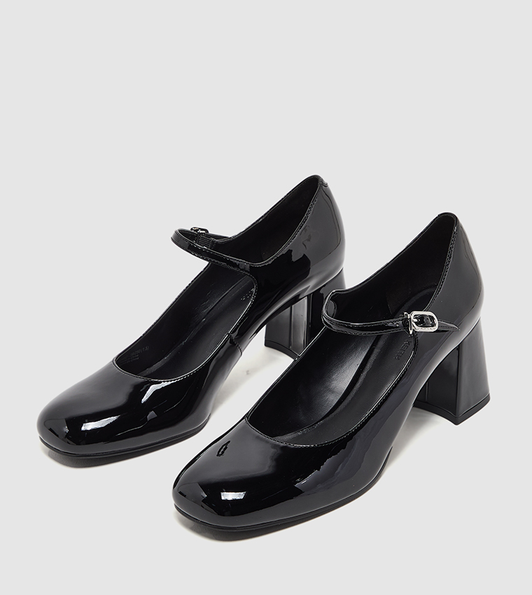 Patent Block Heel Mary Jane Pumps
