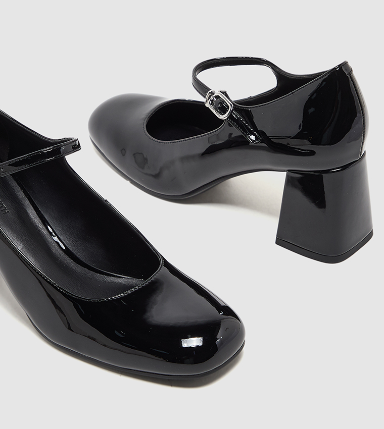 Patent Block Heel Mary Jane Pumps