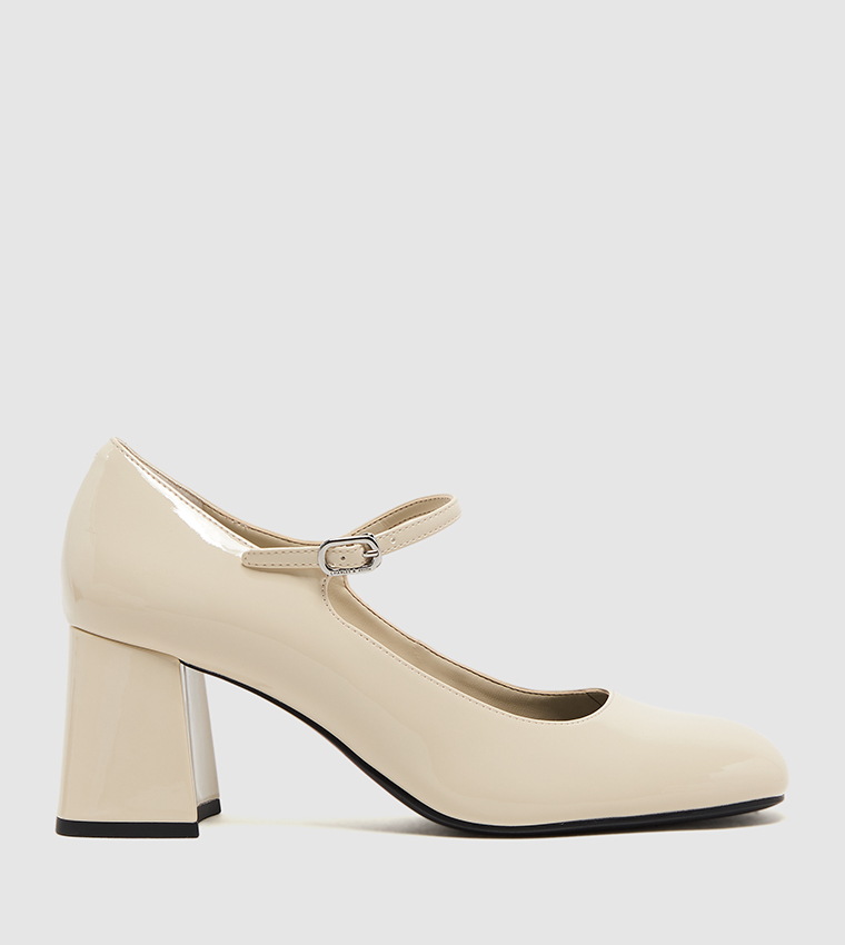 Patent Block Heel Mary Jane Pumps