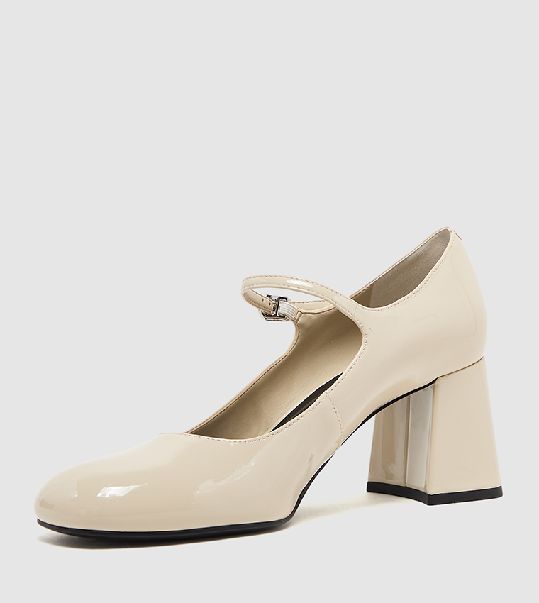 Patent Block Heel Mary Jane Pumps
