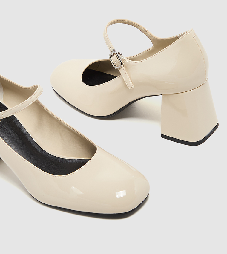 Patent Block Heel Mary Jane Pumps
