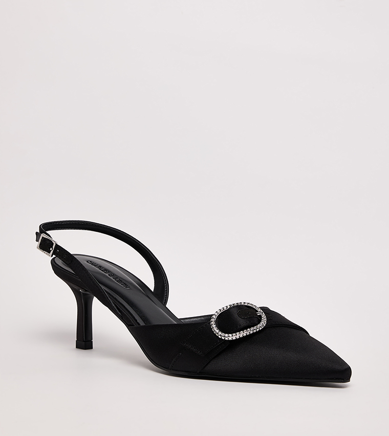 JANNIE Crystal Detail Buckle Slingback Pumps