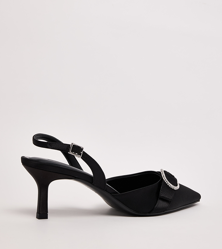 JANNIE Crystal Detail Buckle Slingback Pumps