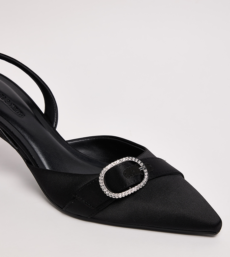 JANNIE Crystal Detail Buckle Slingback Pumps