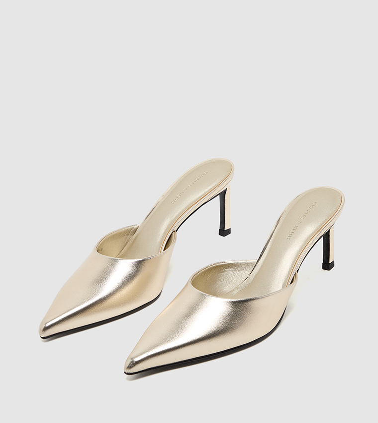 Metallic Pointed Toe Mule Pumps