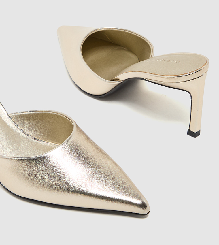 Metallic Pointed Toe Mule Pumps