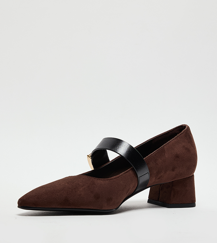 YVETTE Faux Suede Metallic-Accent Mary Jane Pumps