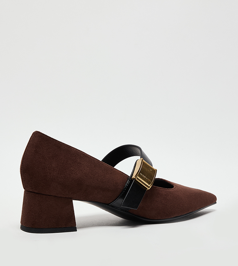 YVETTE Faux Suede Metallic-Accent Mary Jane Pumps