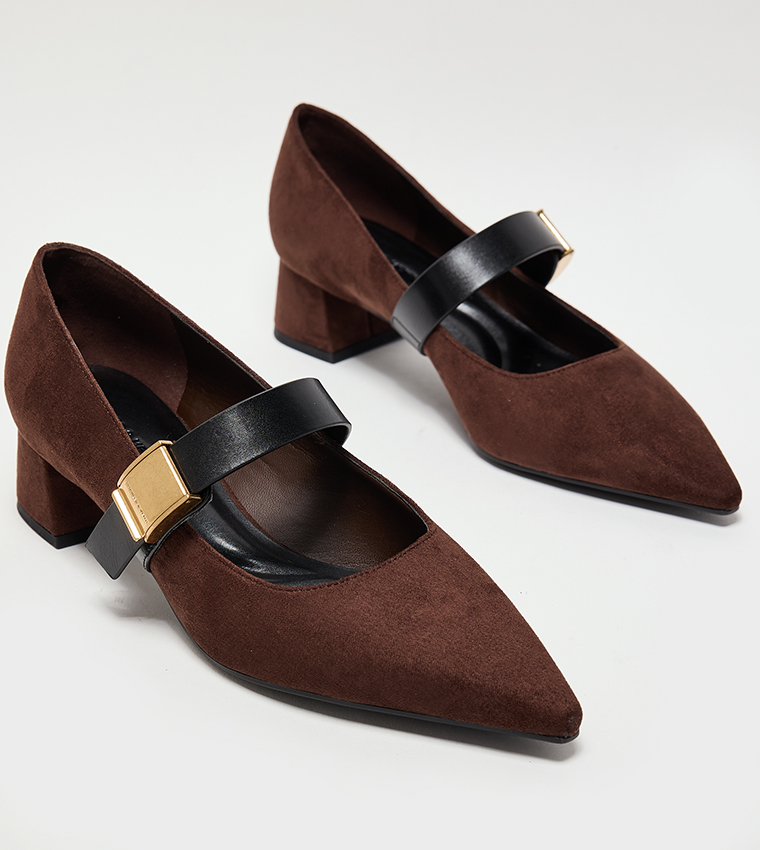 YVETTE Faux Suede Metallic-Accent Mary Jane Pumps