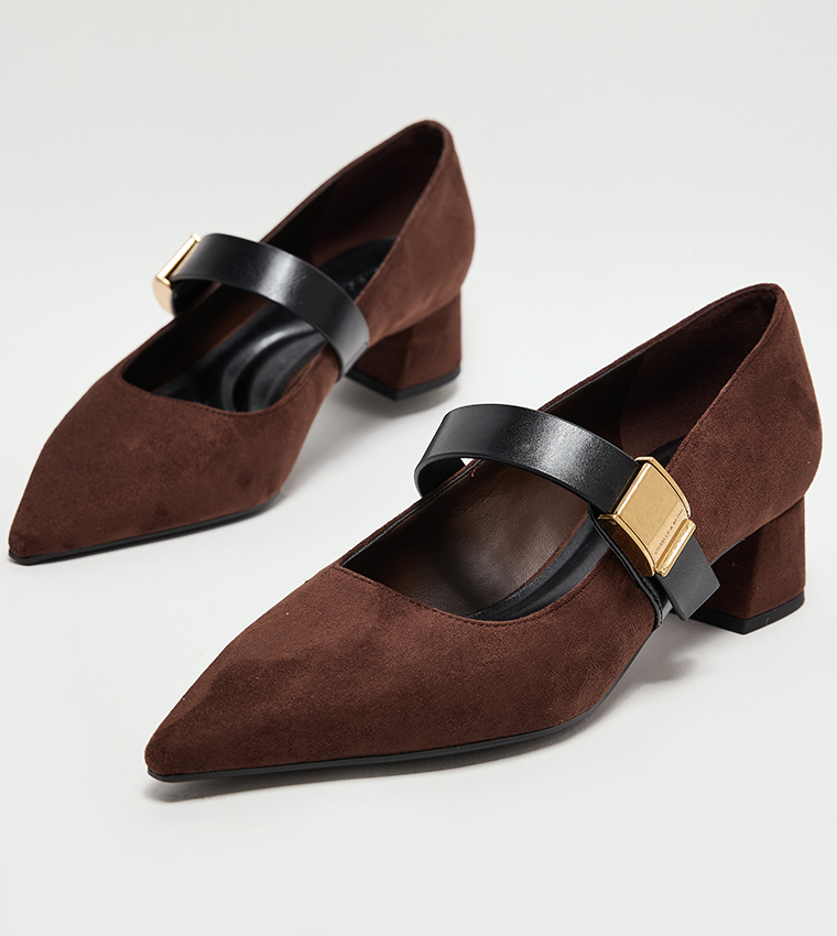 YVETTE Faux Suede Metallic-Accent Mary Jane Pumps