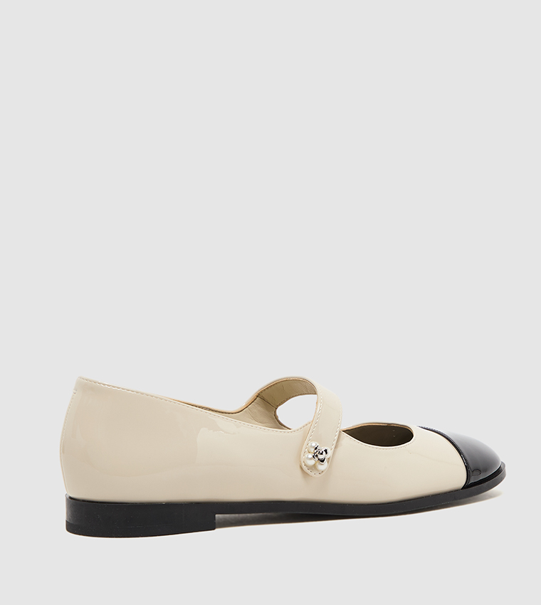Patent Pearl Detail Buckle Cap Toe Mary Janes