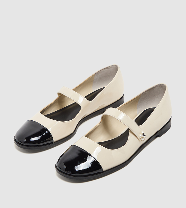 Patent Pearl Detail Buckle Cap Toe Mary Janes