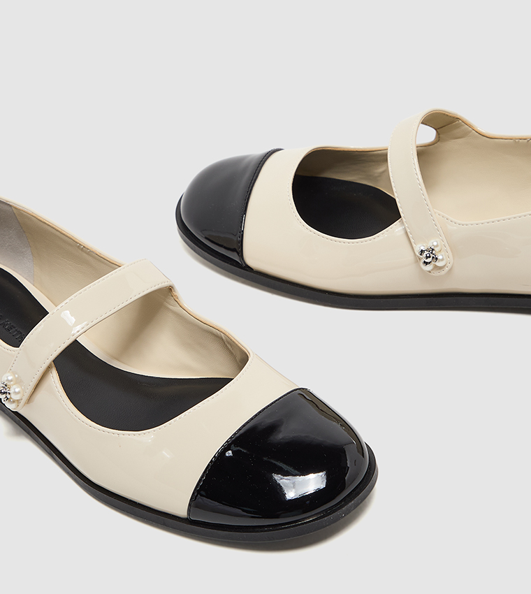 Patent Pearl Detail Buckle Cap Toe Mary Janes