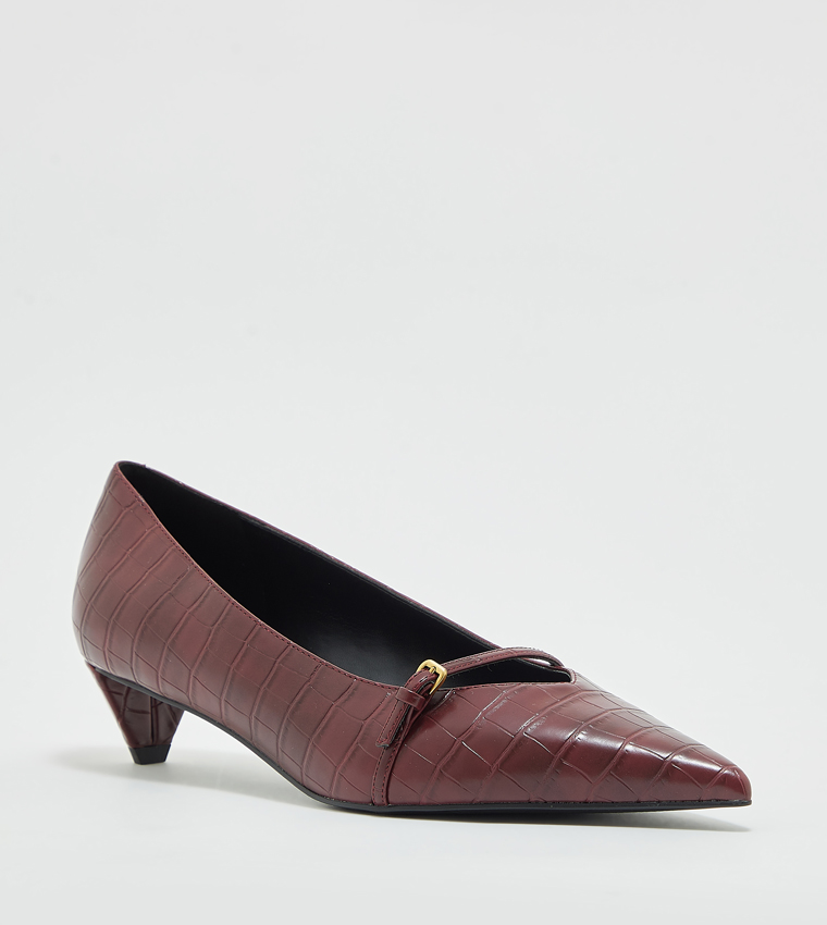 Buy Charles Keith Croc Textured Pointed Toe Kitten Heel Pumps In