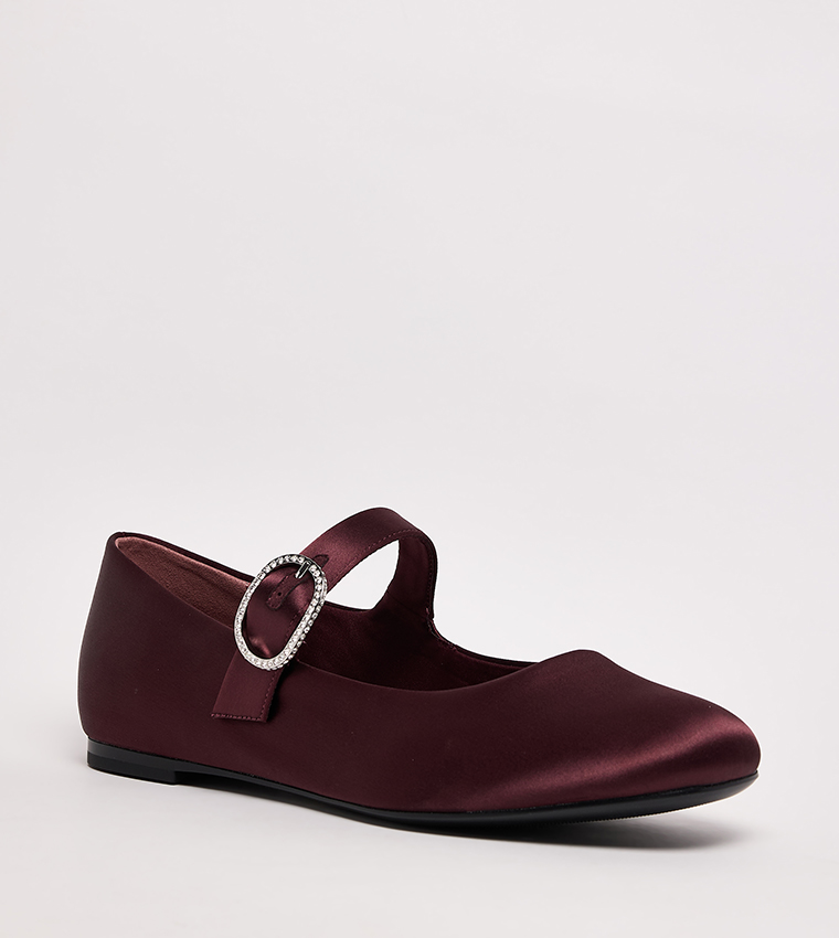 JANNIE Satin Crystal Buckle Mary Janes