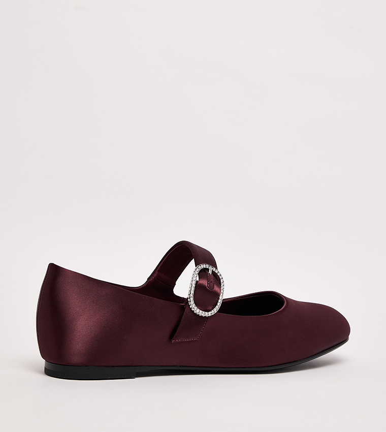 JANNIE Satin Crystal Buckle Mary Janes