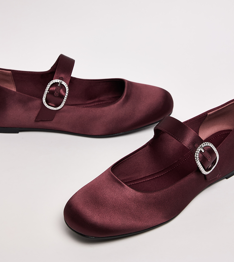 JANNIE Satin Crystal Buckle Mary Janes