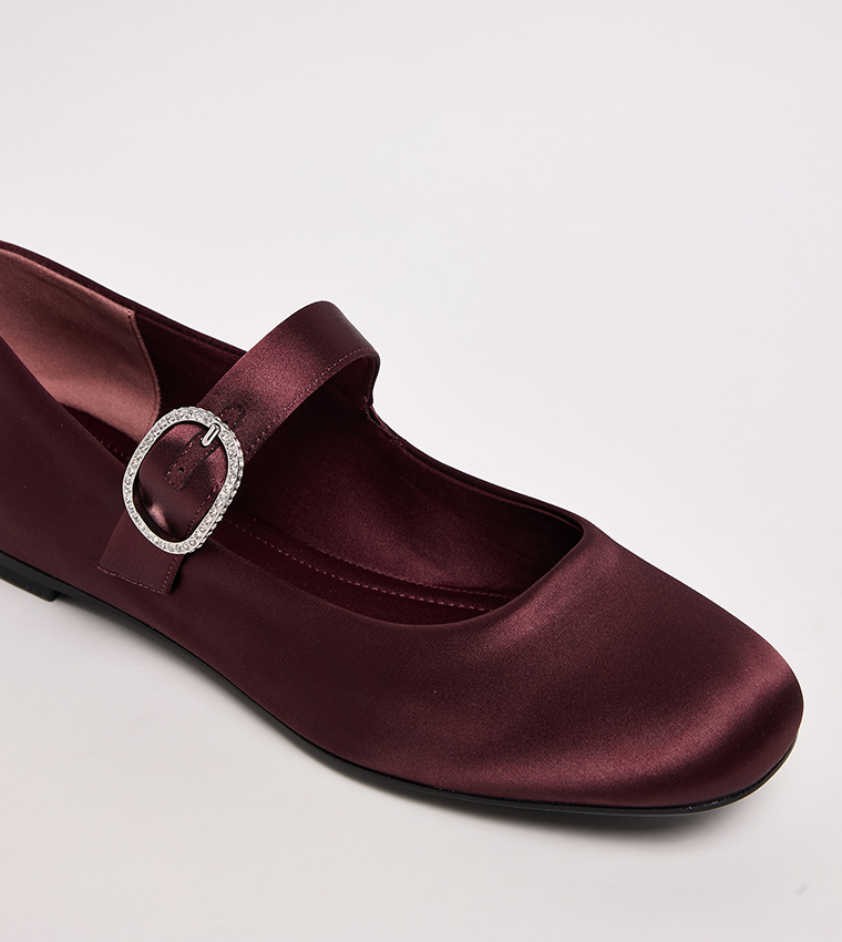 JANNIE Satin Crystal Buckle Mary Janes