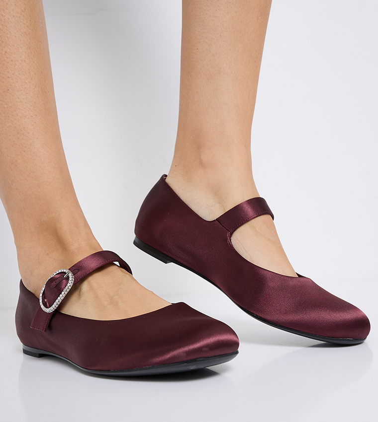 JANNIE Satin Crystal Buckle Mary Janes