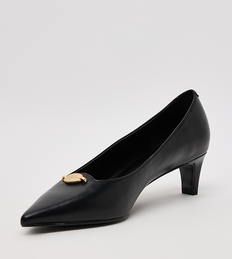 Metallic Accent Pointed Toe Blade Heel Pumps