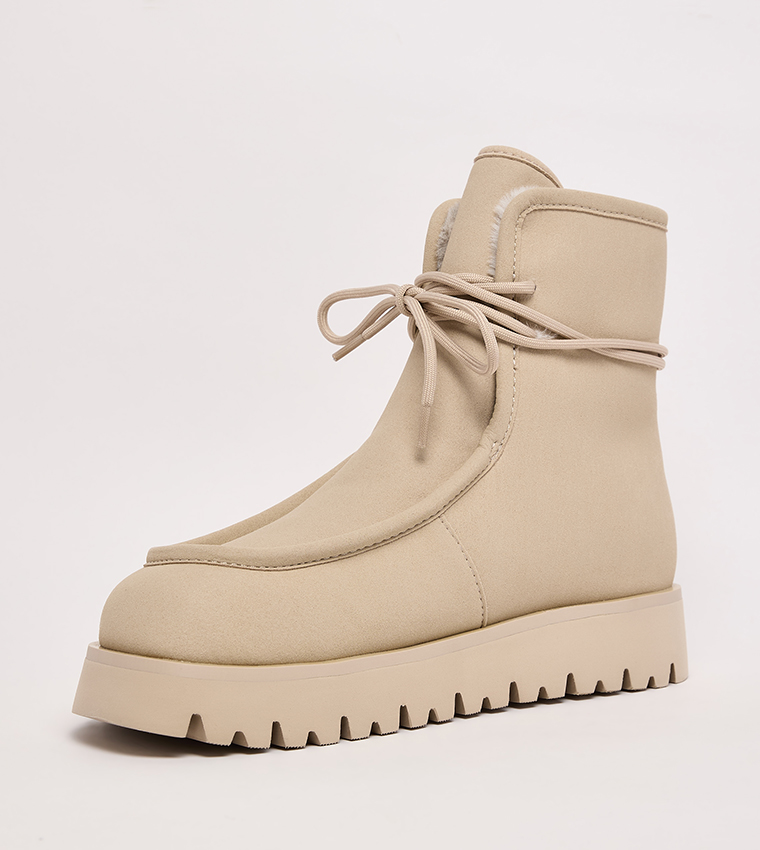 Textured Fur Lined Ankle Boots