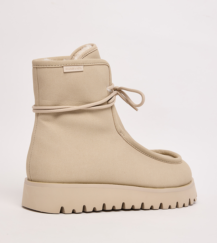Textured Fur Lined Ankle Boots