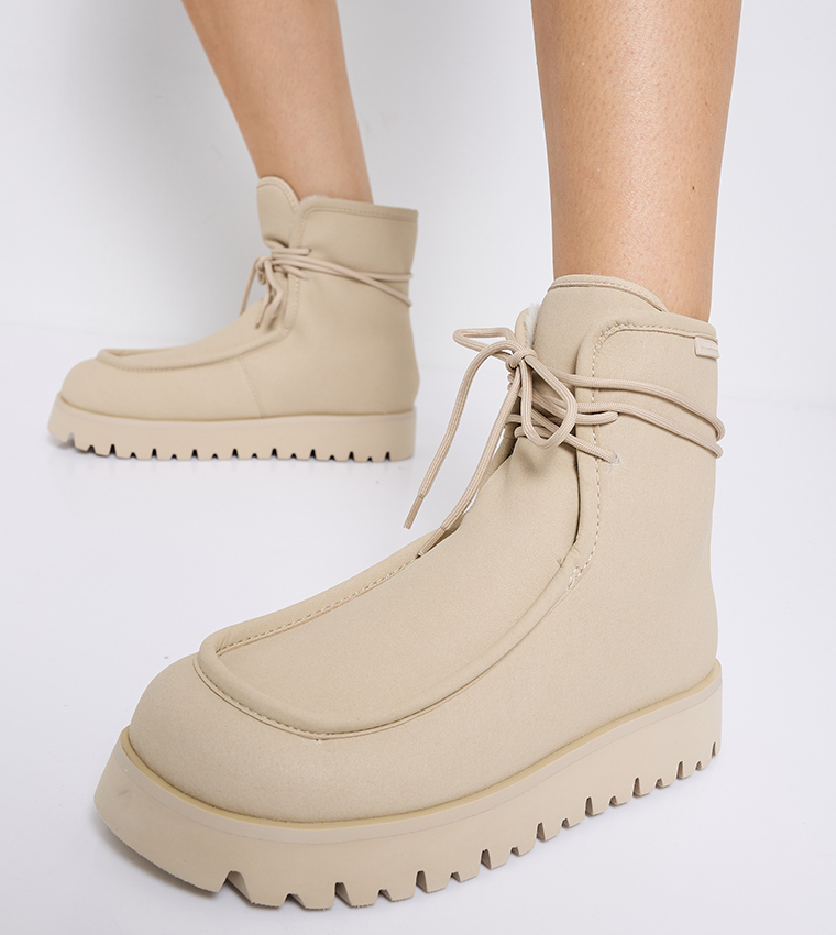 Textured Fur Lined Ankle Boots