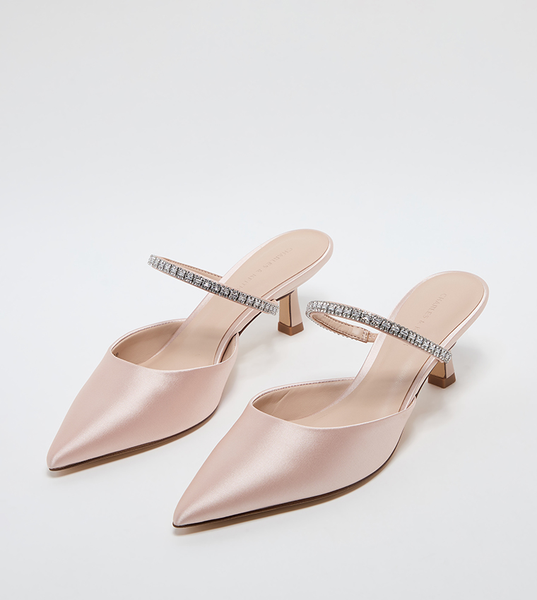Buy Charles Keith AMBROSIA Satin Embellished Mule Pumps In Pink