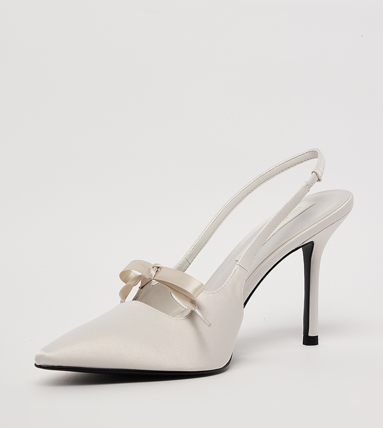 Satin Bow Pointed Toe Slingback Pumps